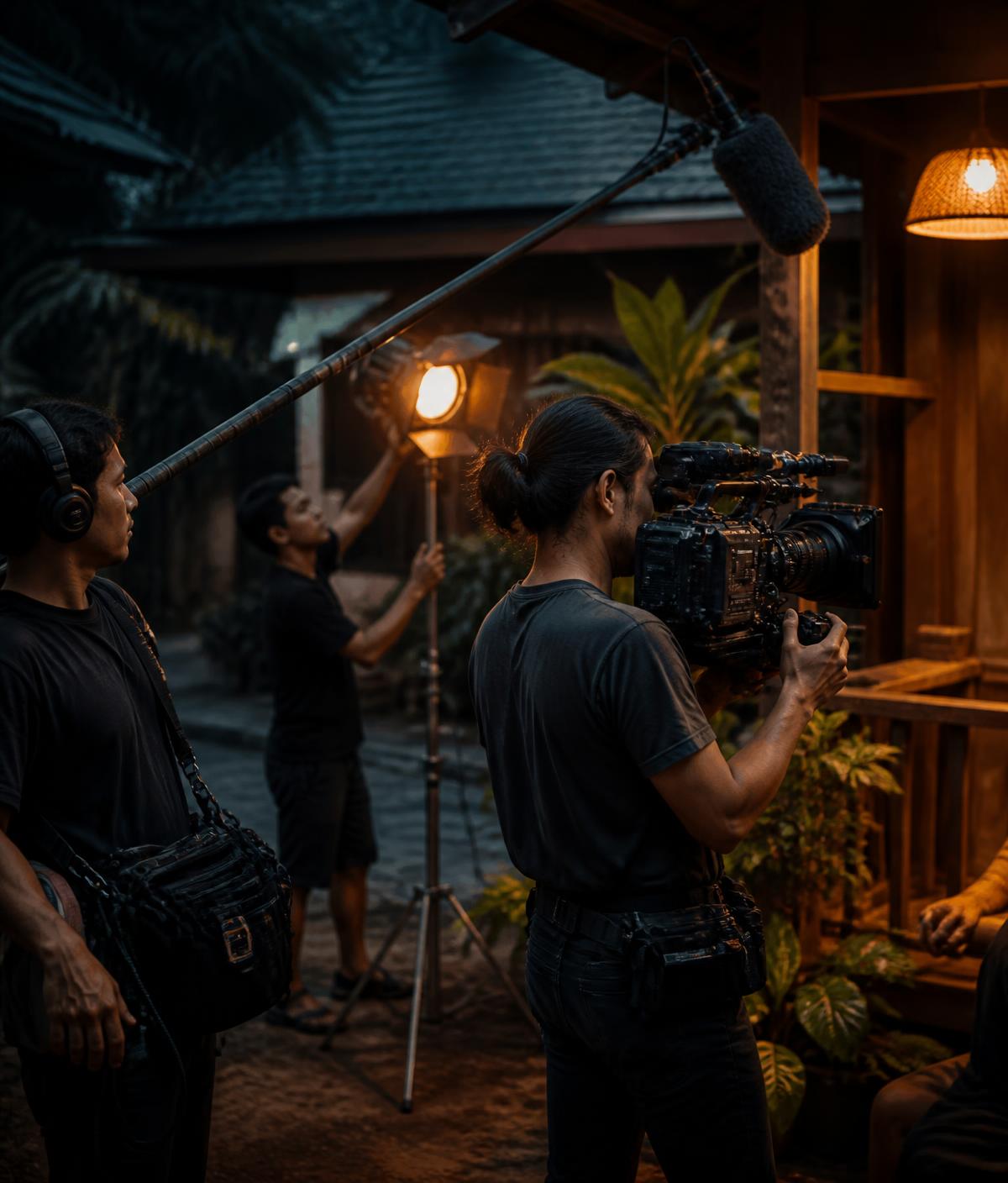 Camera operator, sound recordist and lighting assistant on a location shoot in Thailand